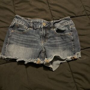 American Eagle Outfitters Dark Blue Frayed Hem Denim Shorts